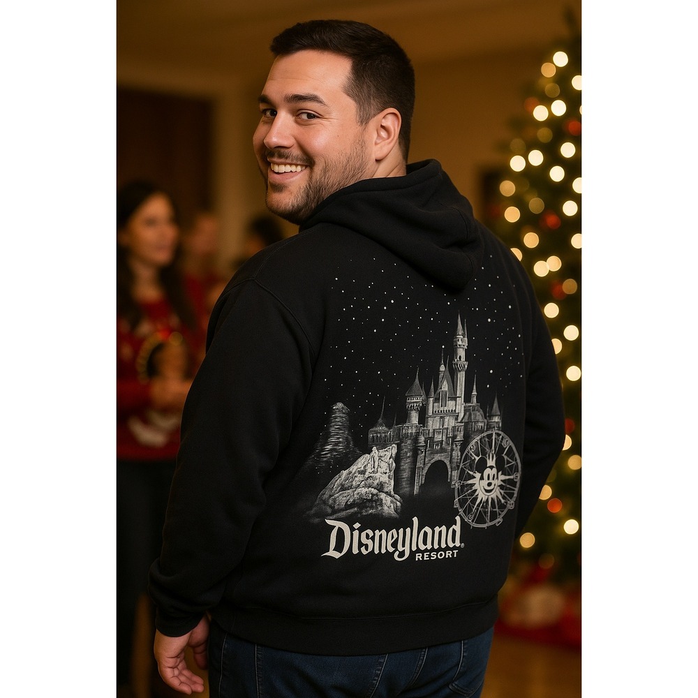 Disneyland Resort Black Hoodie 2X Mickey Mouse Y2K Castle Wolf Ferris Wheel VTG